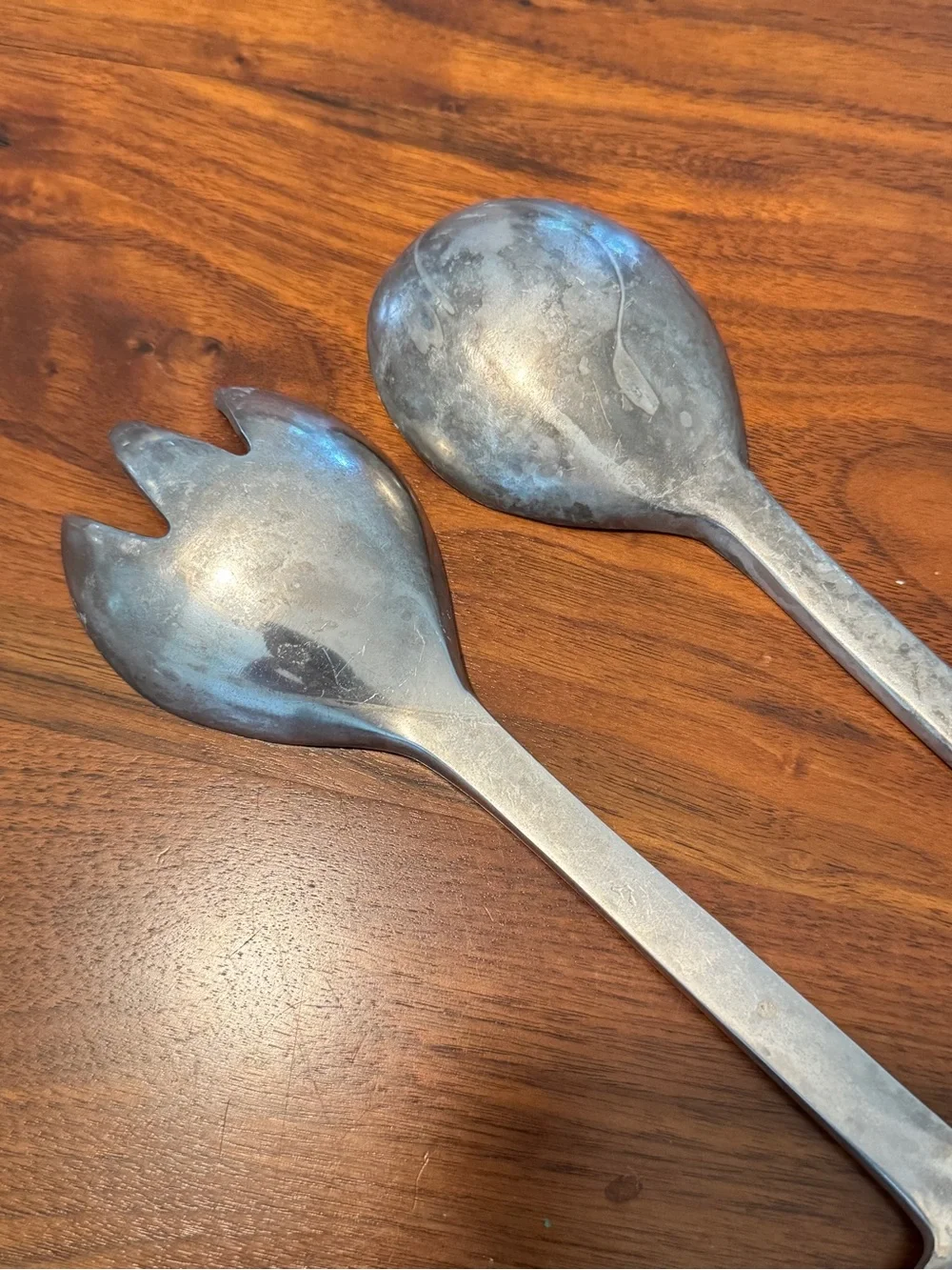 Vintage Fish Handle Aluminum Salad Serving Set in Silver